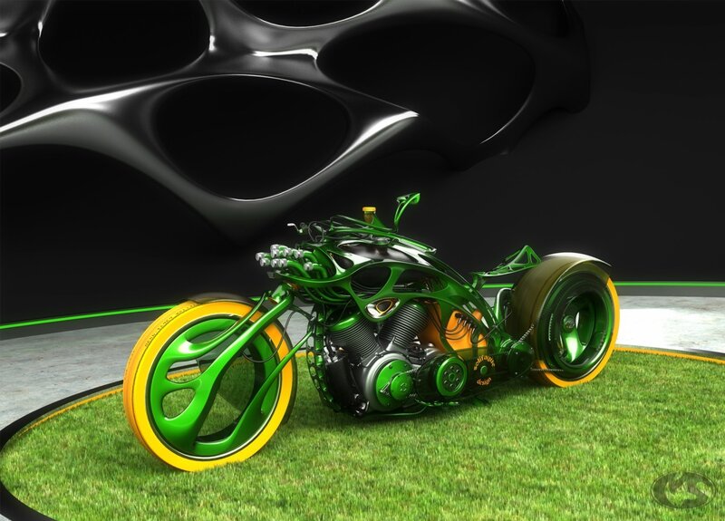 Green Custom Motorcycle — Futuristic