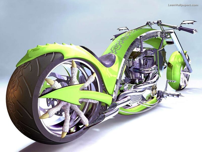 Green Custom Motorcycle — Lime Green, Futuristic, 3d Render, Spiked Fender, Dragon Claws