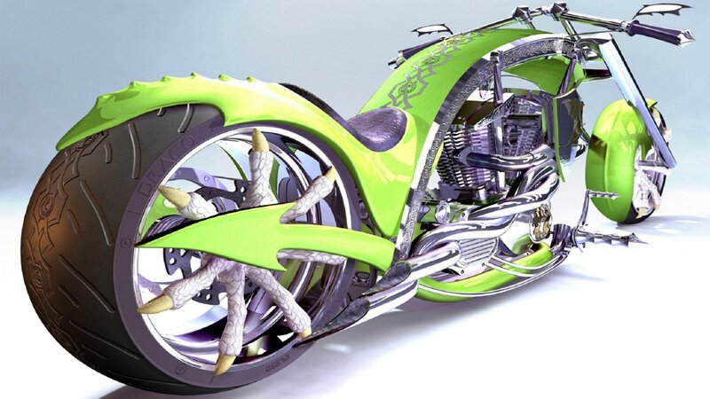 Green Custom Motorcycle — Lime Green, Futuristic