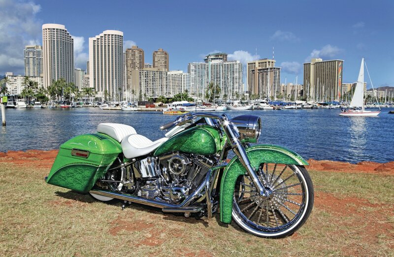 Green Custom Motorcycle — Serene, Afternoon