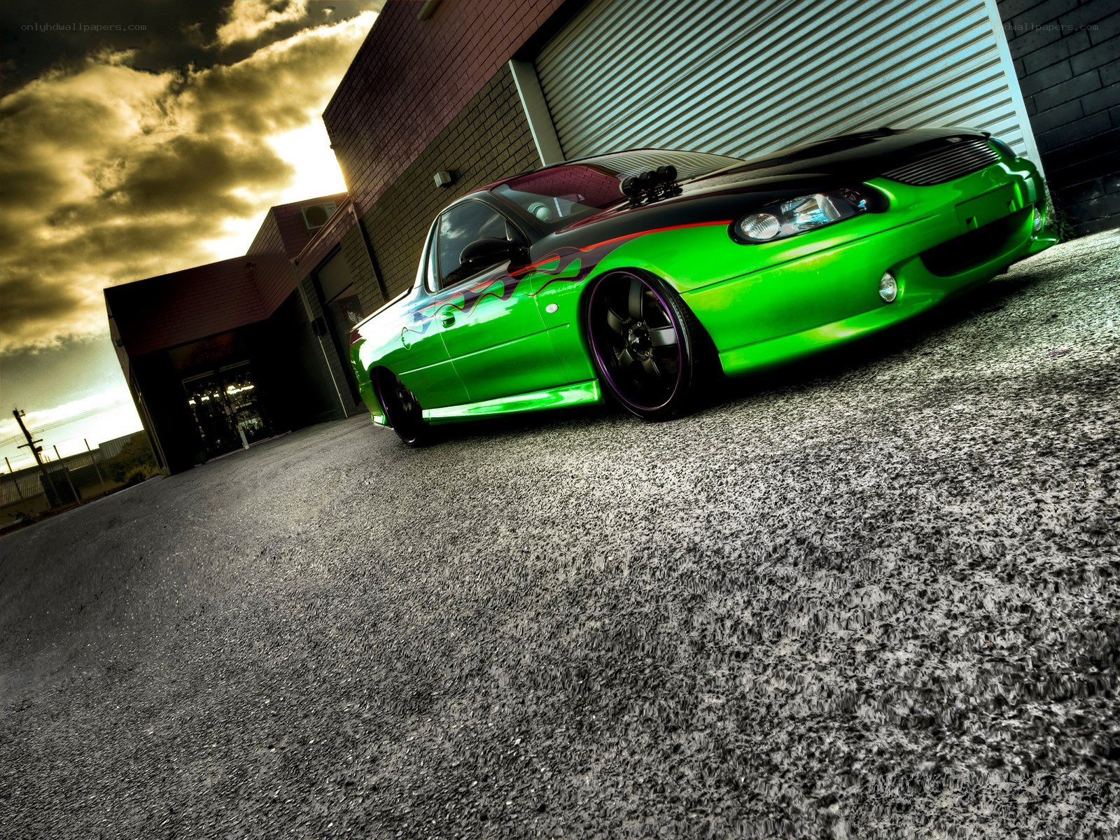 green custom pickup truck