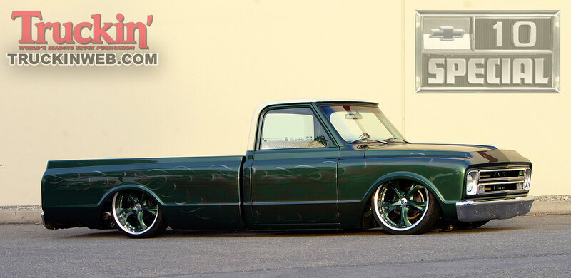 Green Custom Pickup Truck — Calm, Afternoon, Photograph