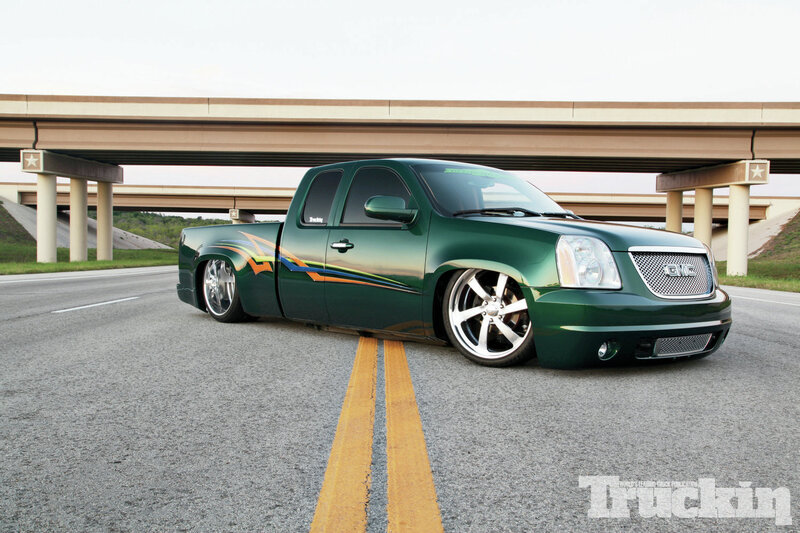 Green Custom Pickup Truck — Dramatic, Afternoon, Photograph, Highway