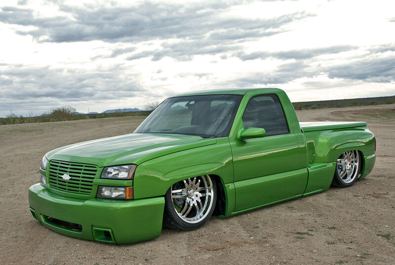 Green Custom Pickup Truck — Dramatic, Afternoon