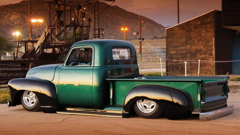 Green Custom Pickup Truck — Dramatic, Sunset, Photograph