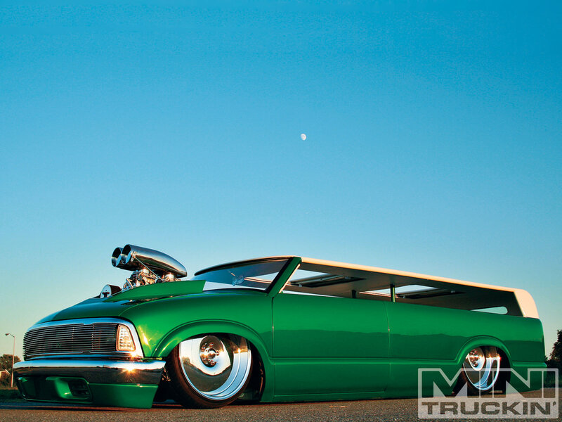 Green Custom Truck — Dramatic, Sunset