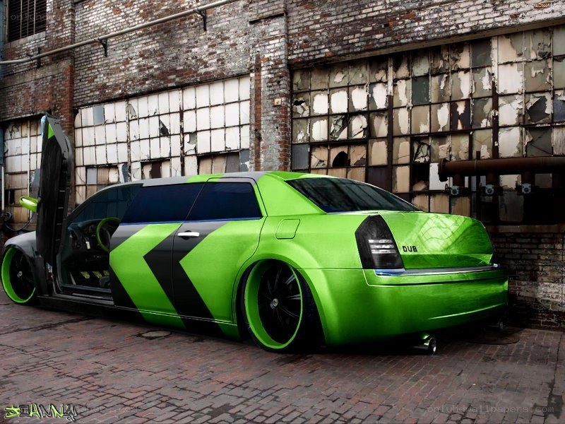 green customized limousine
