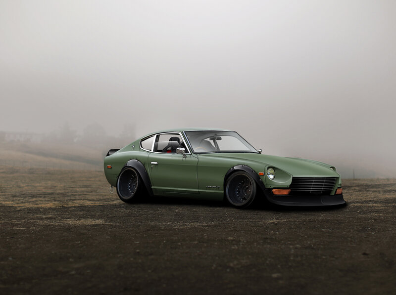 Green Datsun in Fog