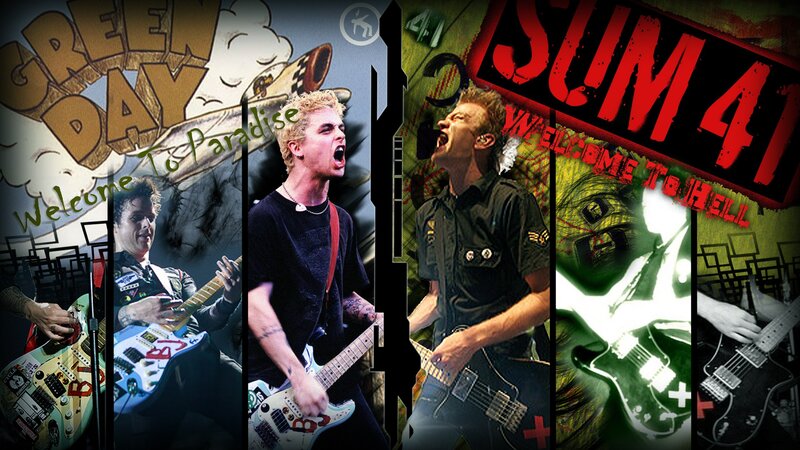 Green Day and Sum 41 band collage