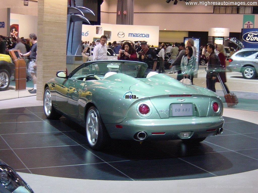 Green DB9 convertible at auto show