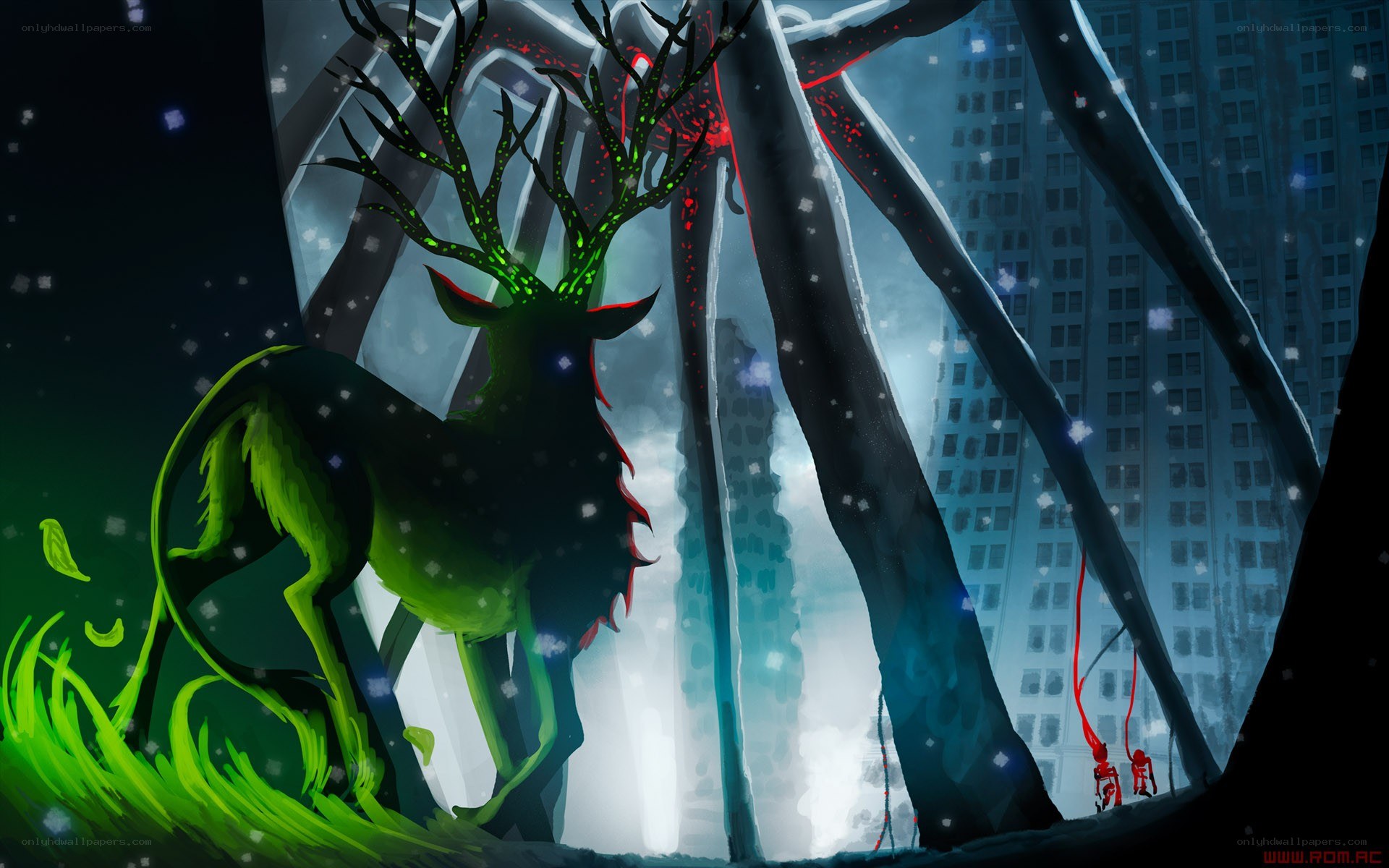 Green deer in a city forest