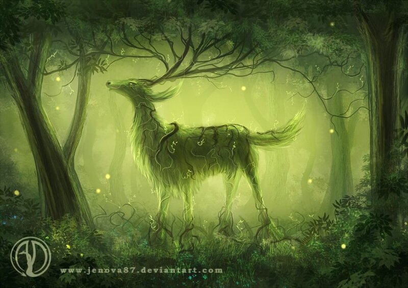 Green Deer in Forest