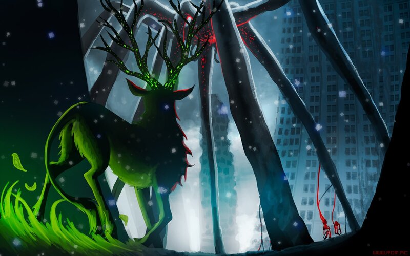 Green Deer with Antlers