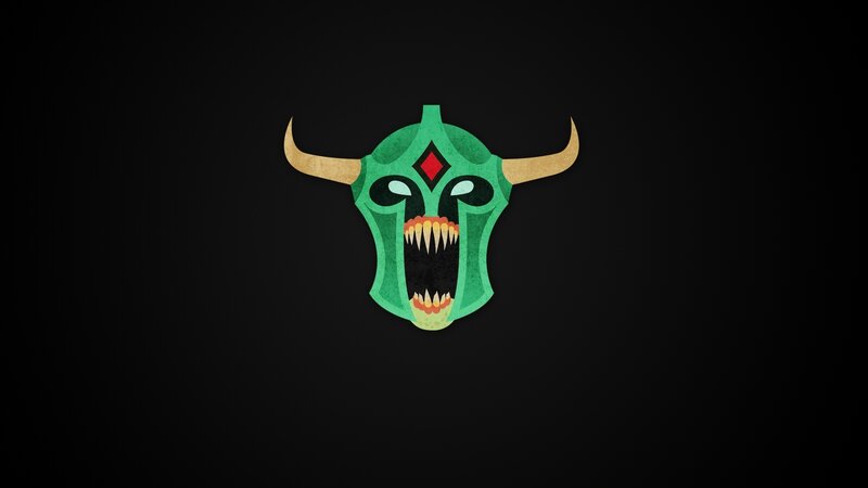 green demon mask with horns