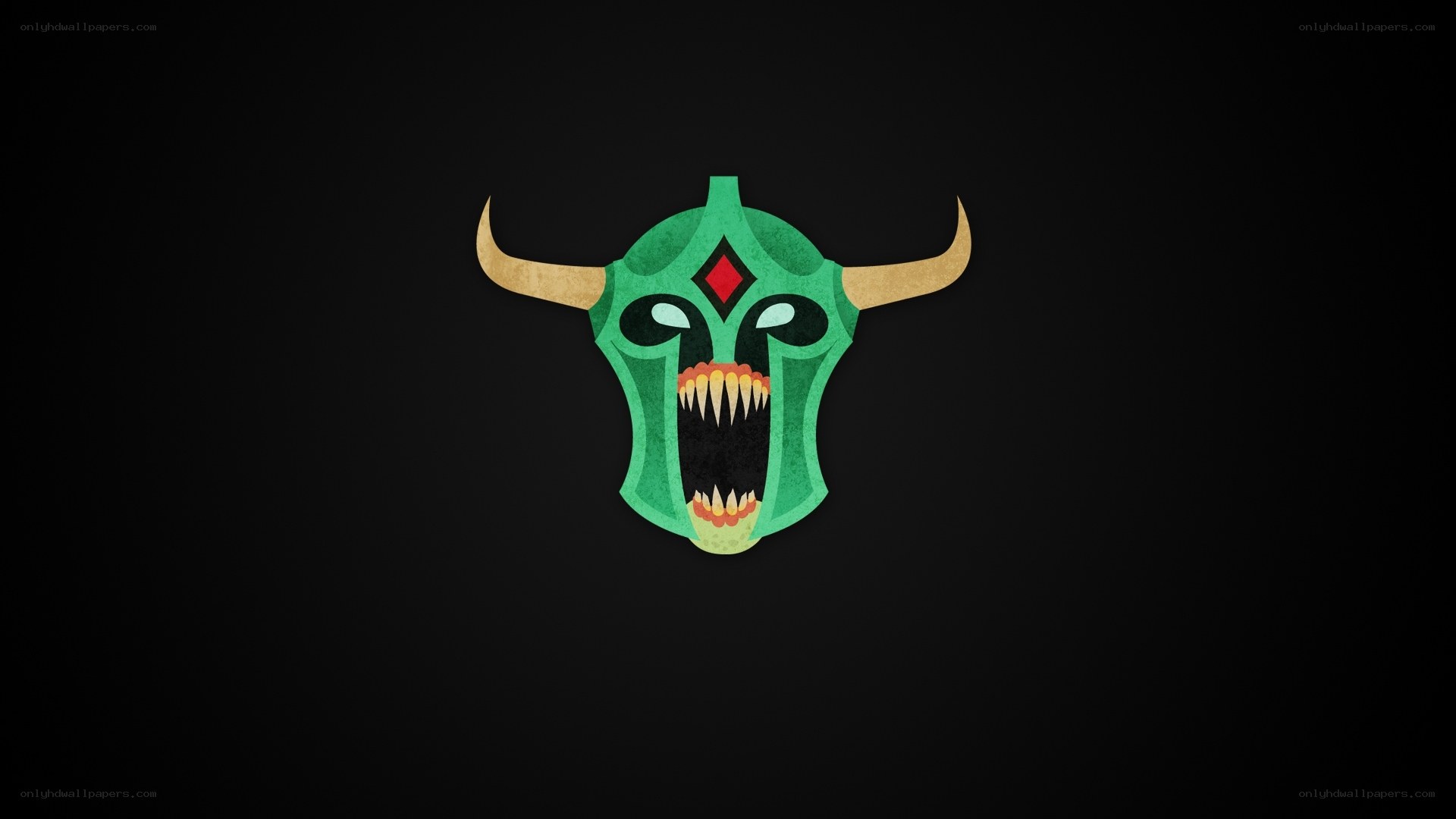 green demon mask with horns