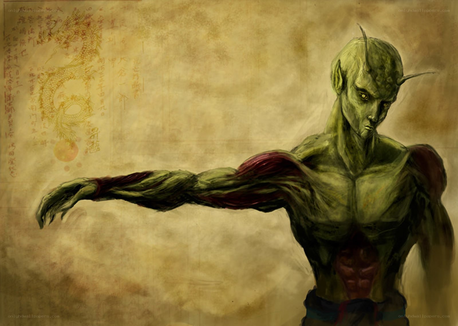 green demon with exposed muscles