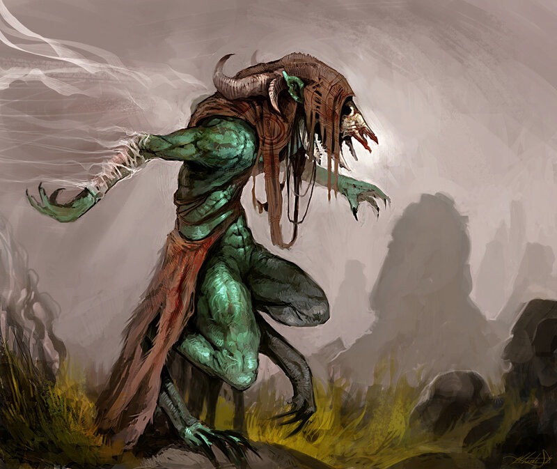 green demon with horns