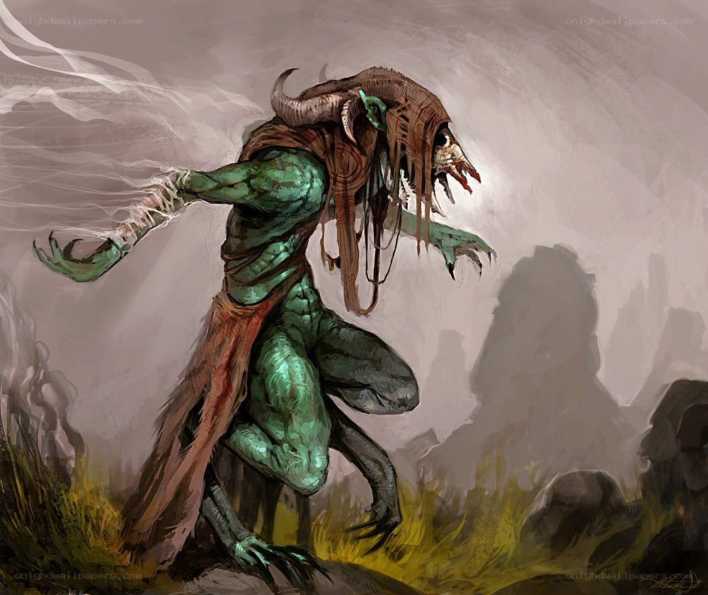 green demon with horns