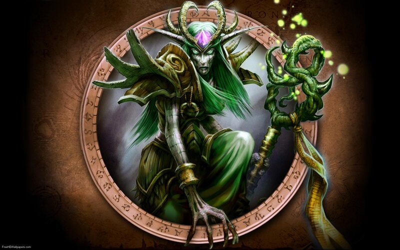 green demon with staff