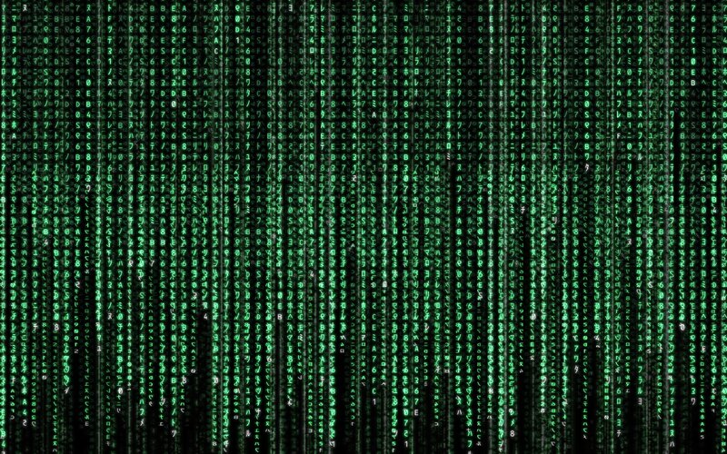 Green Digital Code Rain — Black, Technological