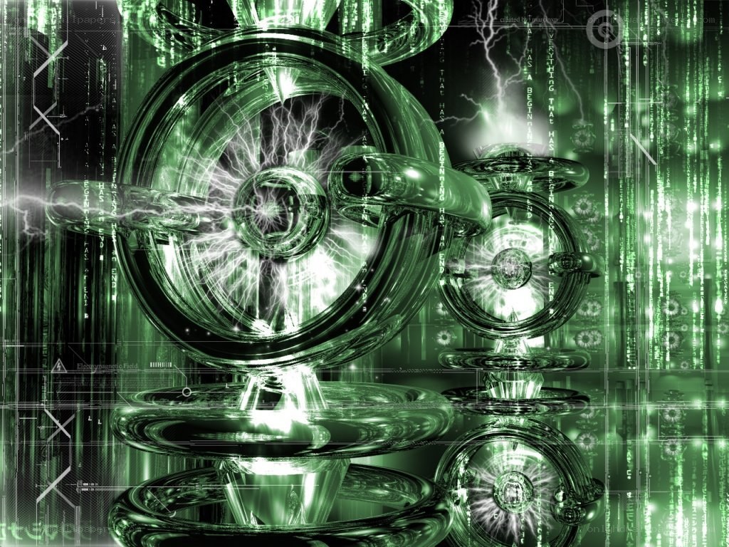 green digital energy spheres