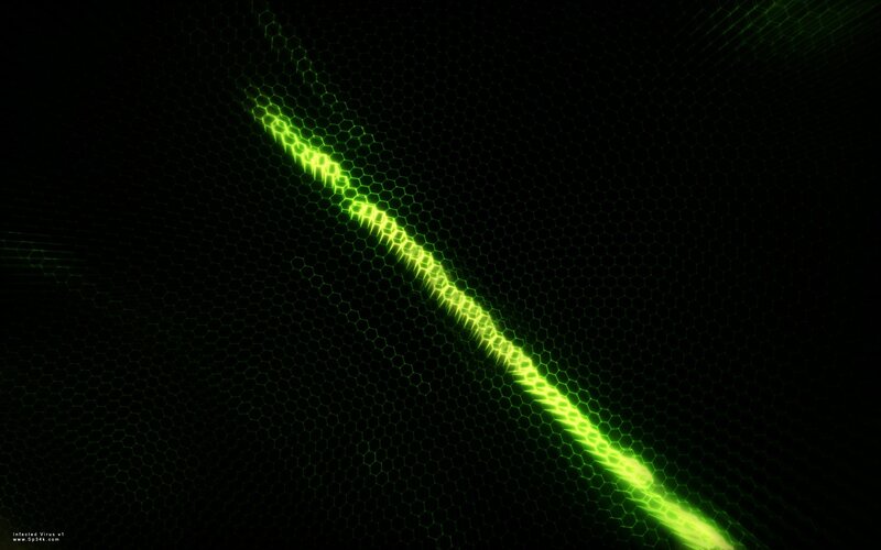 green digital line on hex grid