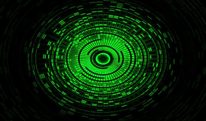 green digital spiral pattern