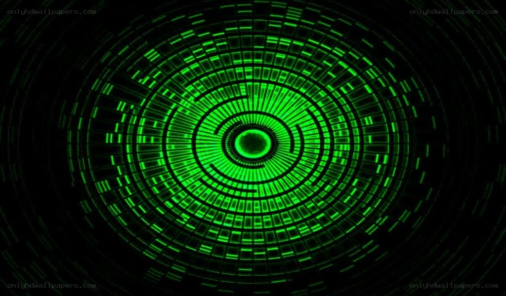 green digital spiral pattern