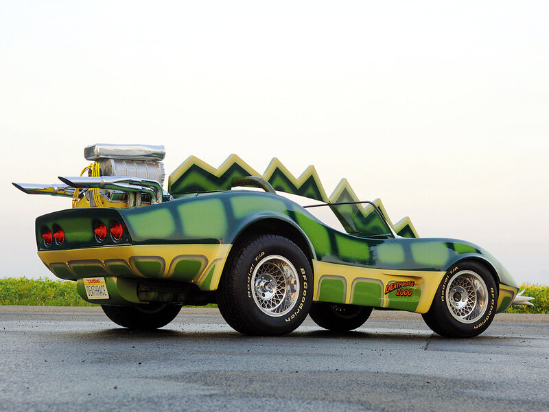 Green Dinosaur Car — Dramatic