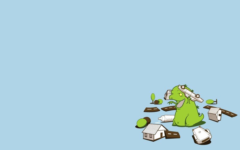 green dinosaur destroying toys