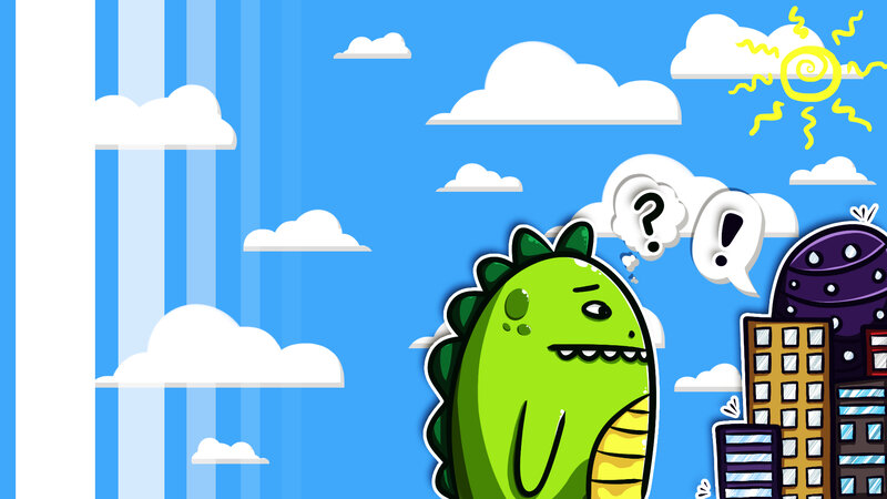 Green Dinosaur in City