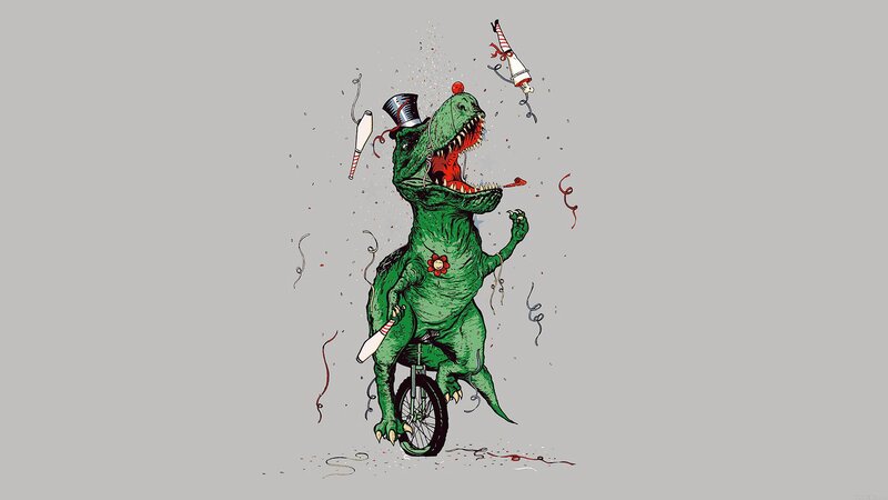 Green Dinosaur on Unicycle