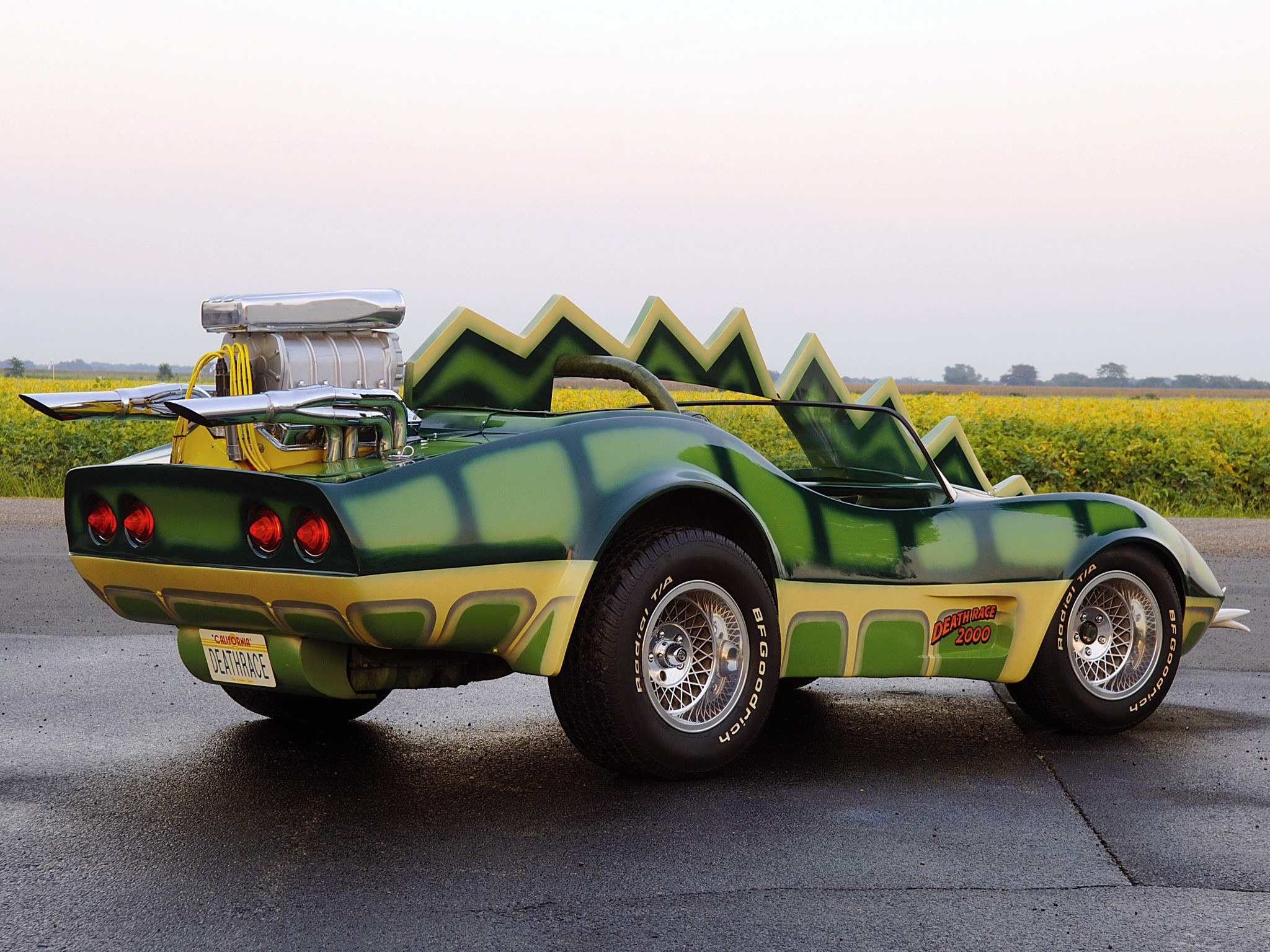 green dinosaur-themed custom car