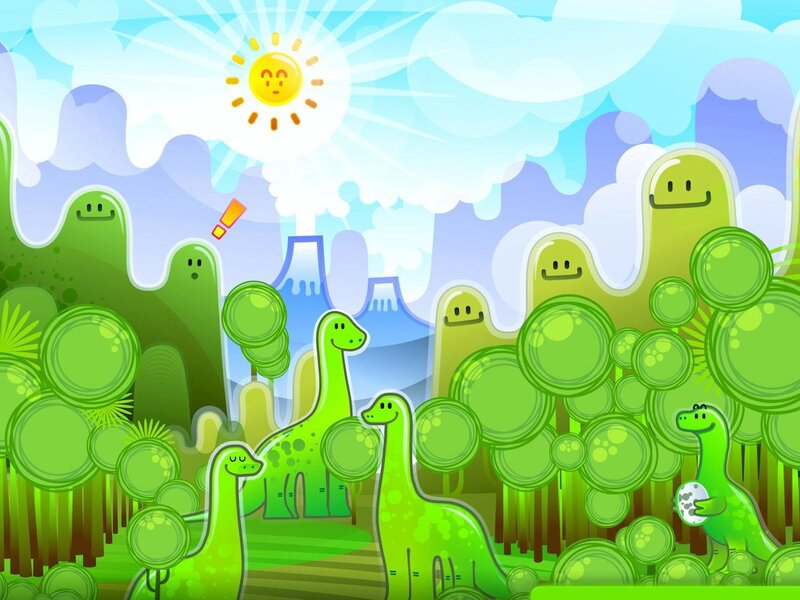 Green Dinosaurs in Forest