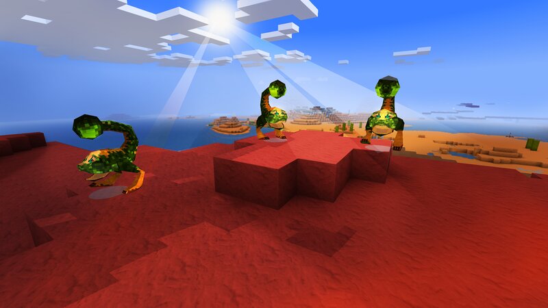 Green Dinosaurs on Red Terrain