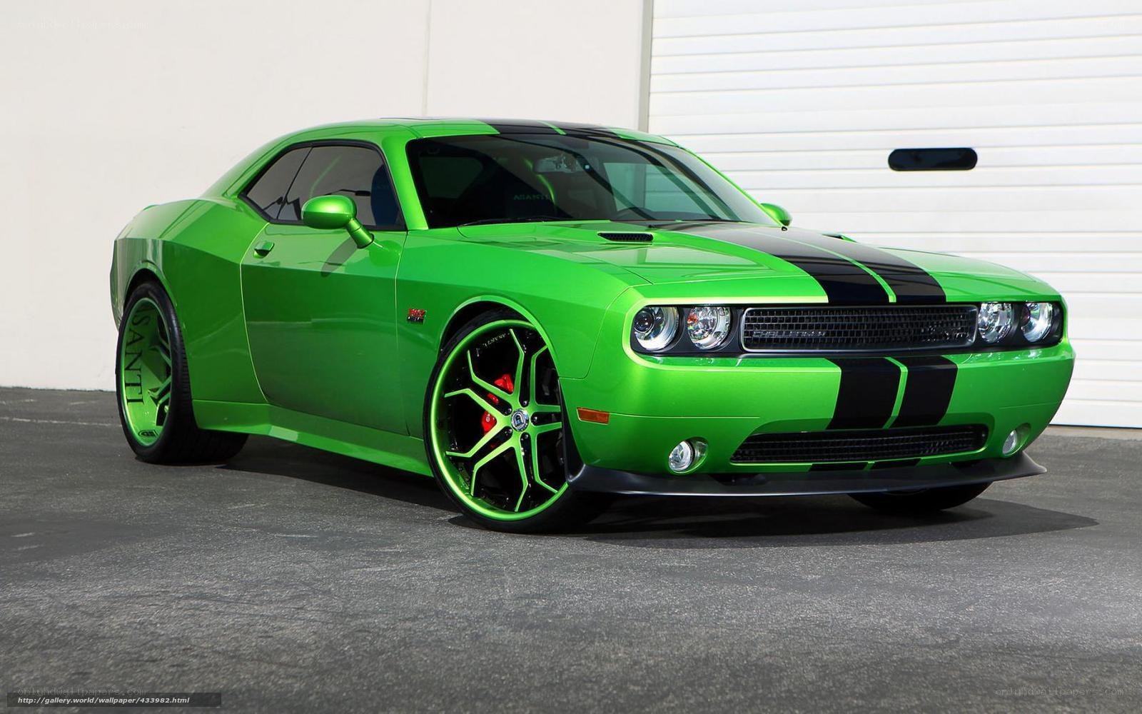 green dodge challenger car