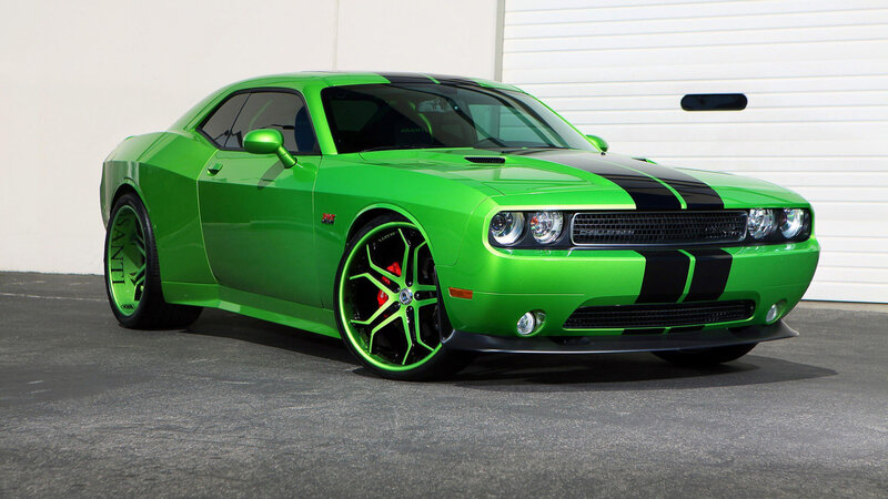 Green Dodge Challenger — Dramatic, Afternoon
