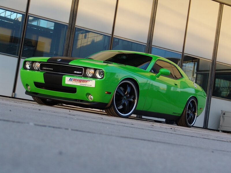 Green Dodge Challenger — Dramatic, Sunset, Photograph, Car