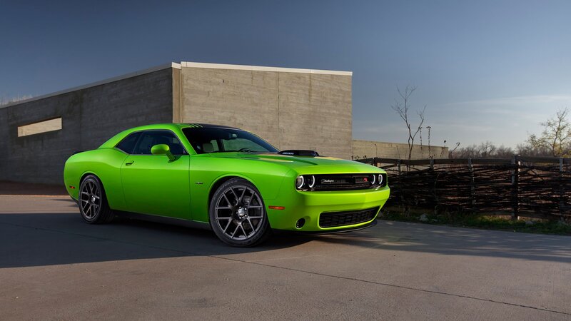 Green Dodge Challenger — Lime Green, Dramatic, Afternoon, Photograph