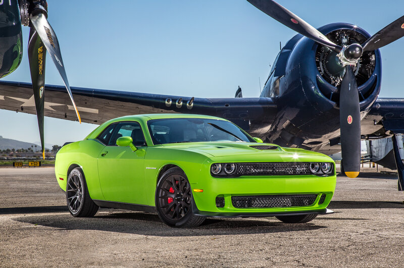 Green Dodge Challenger — Lime Green, Dramatic, Afternoon