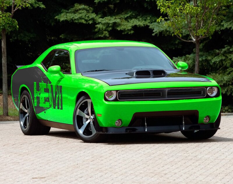 green dodge challenger muscle car