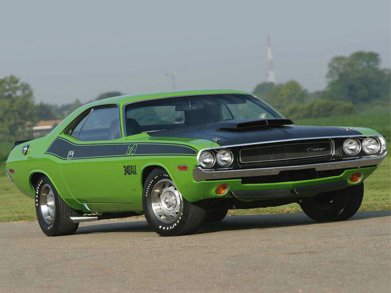 green dodge challenger muscle car
