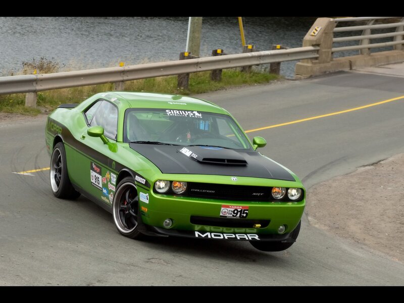 green dodge challenger srt on track