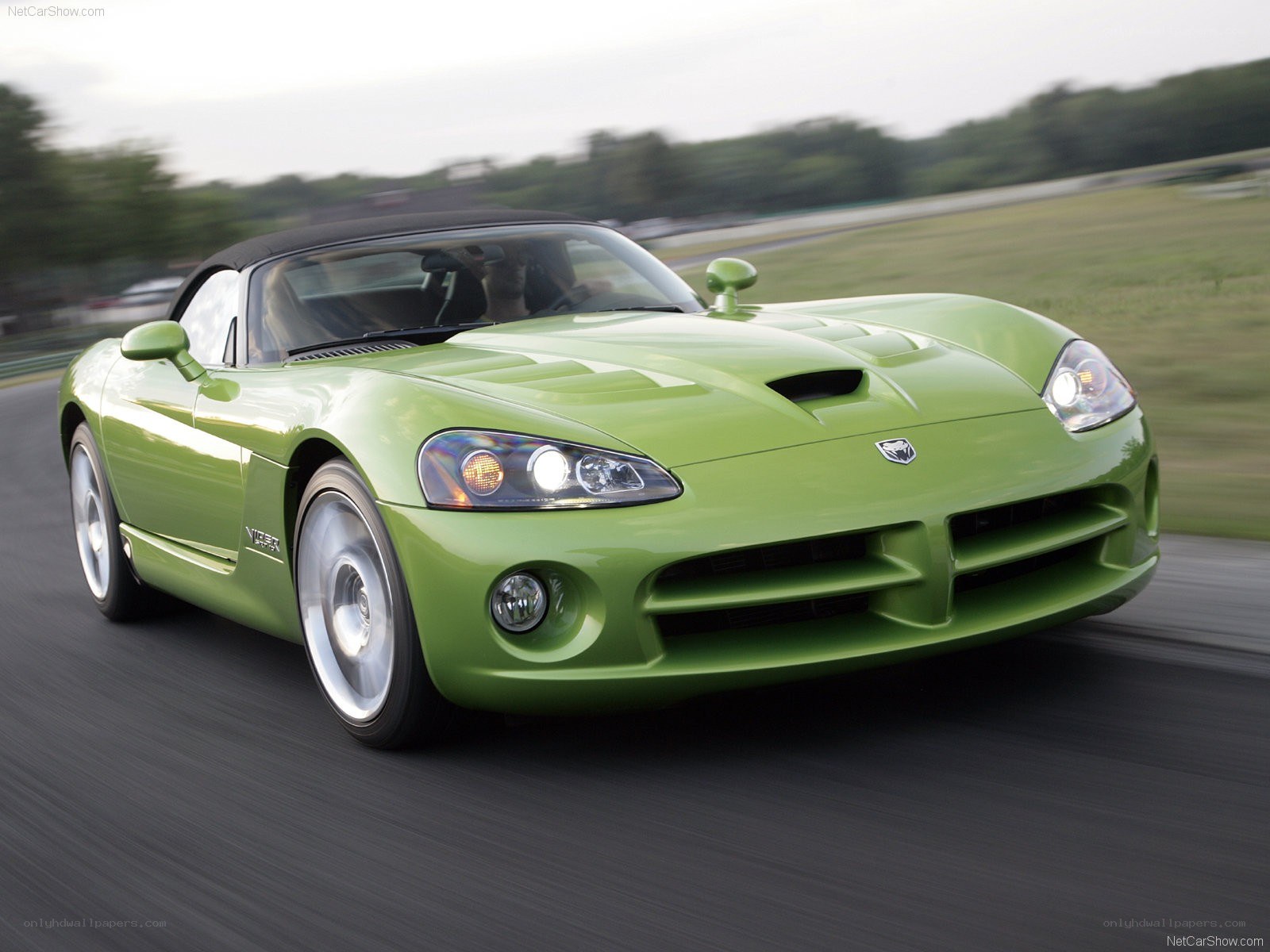 green dodge viper on track