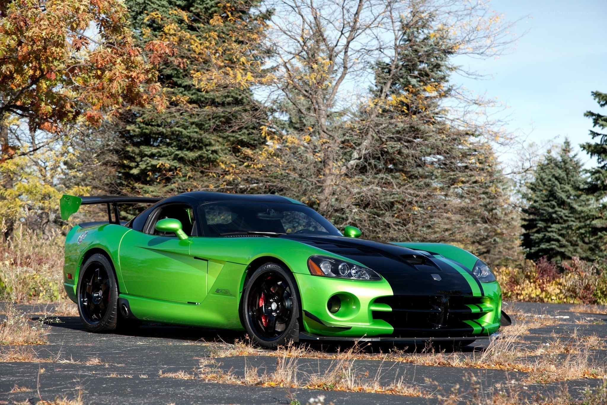 green dodge viper sports car