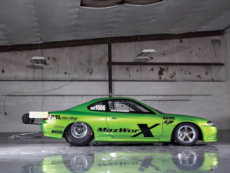 Green Drag Racing Car — Dramatic, Photograph
