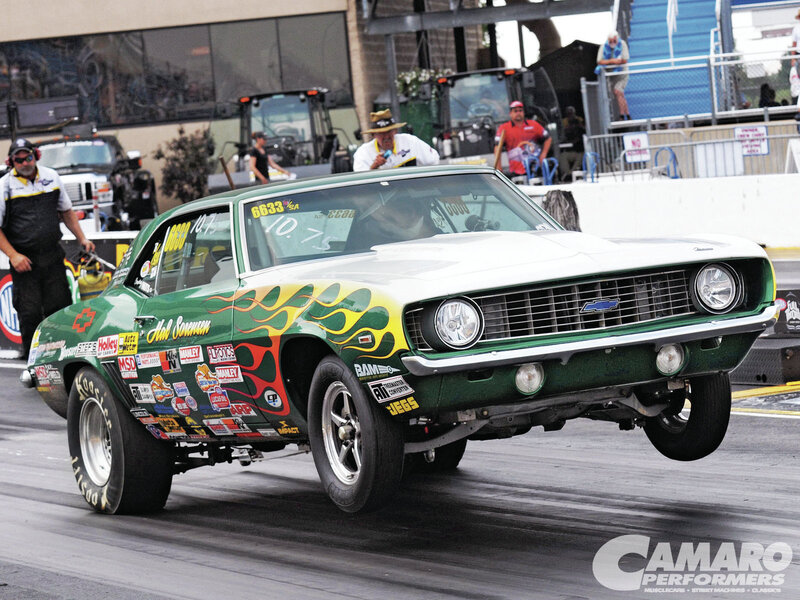 Green Drag Racing Car — Dynamic, Afternoon, Photograph