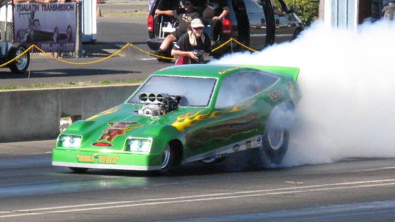 Green Drag Racing Car — Dynamic, Afternoon