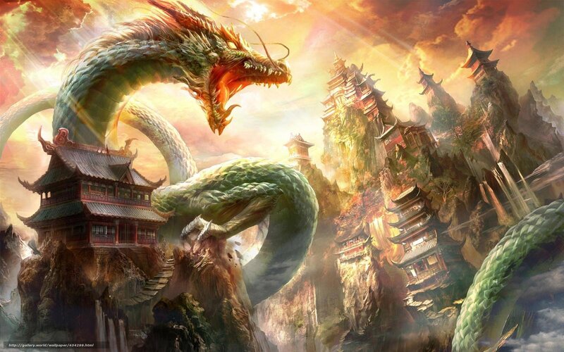 Green Dragon Attacking Temple — Dramatic