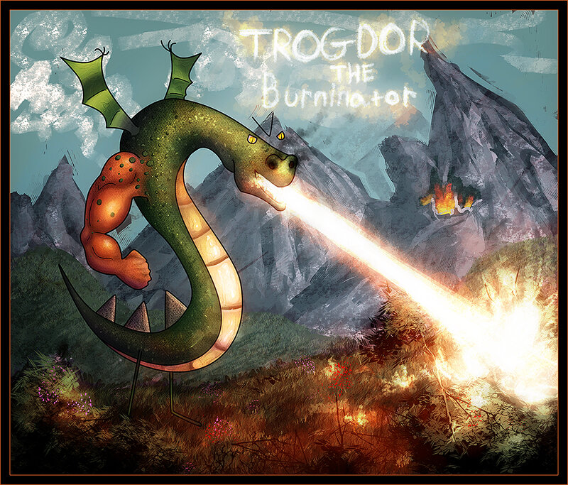 Green Dragon Breathing Fire — Dramatic, Digital Art